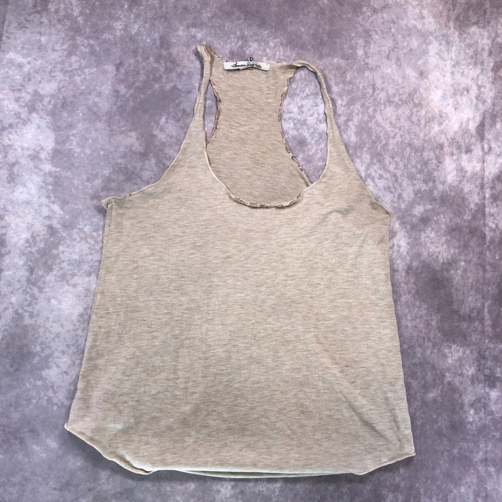 American Rag Womens Medium Oatmeal Heather Racerback Tank Top Scoop Neck Beige